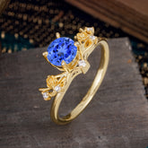 Nature-Inspired 4-Prong Round Sapphire Engagement Ring